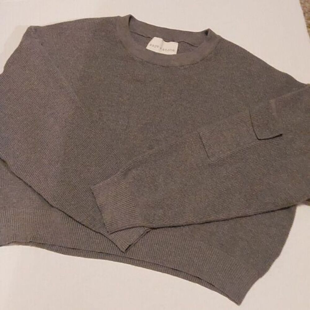 Sage+ Stone Gray Oversized Crop Long Sleeve Pullover Sweater Women's Size XL